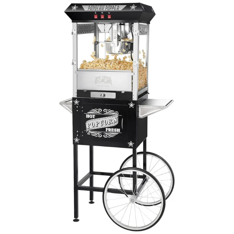 Carrinho De Pipoca Retrô Com Panela De 226g E Produz Até 10,8 Kg De Pipoca, 110v 850w, Great Northern Popcorn, Preto