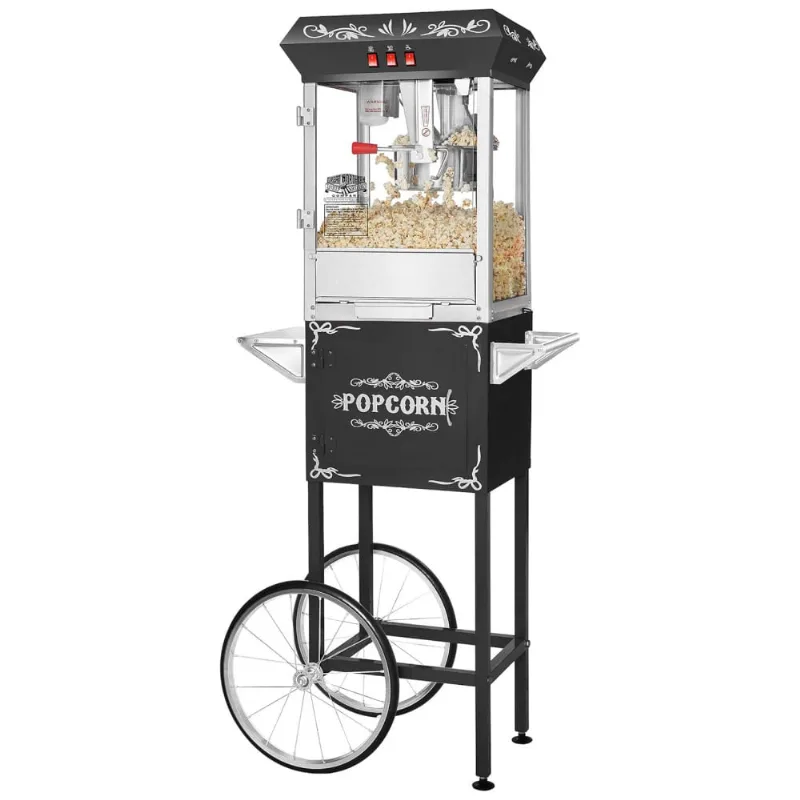 Carrinho De Pipoca Retrô Com Panela De 226g E Produz Até 10,8 Kg De Pipoca, 110v 850w, Great Northern Popcorn, Preto