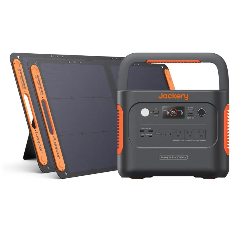 Gerador De Energia Solar Portátil 2000w De Saída Com 2 Painéis Solares Solar Saga 100w 110v, Jackery 1000 Plus