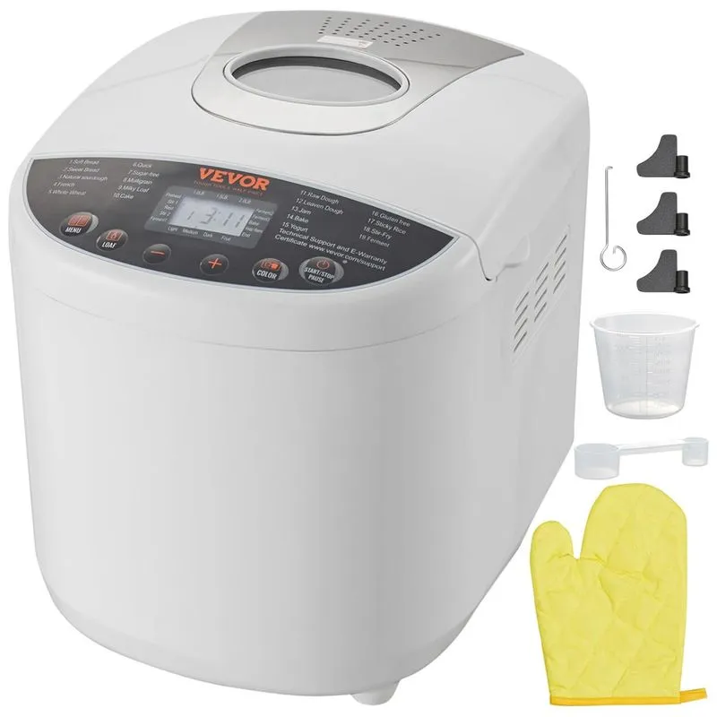 Panificadora Automática 19 Em 1 Com Capacidade De 910g, 3 Tamanhos De Pão E 3 Cores De Crosta, 110v 650w, Vevor, Branca