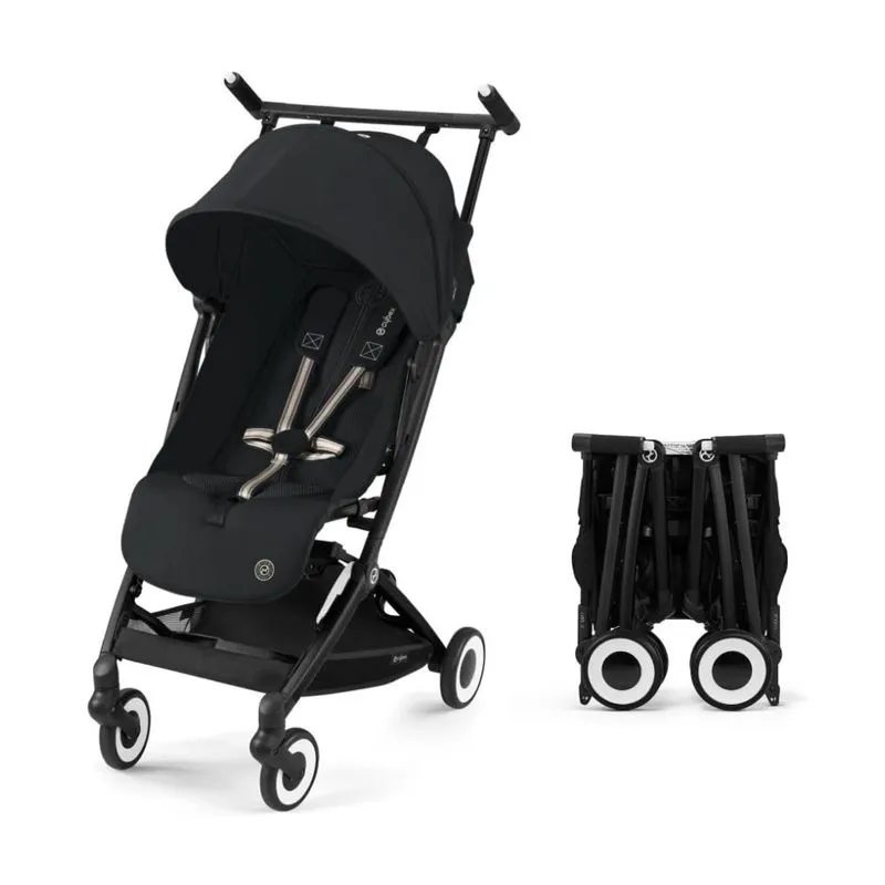 Carrinho De Bebê Ultracompacto Com Suspensão Suave E Reclinação Ajustável Com Uma Mão, Cybex Libelle, Preto Mágico