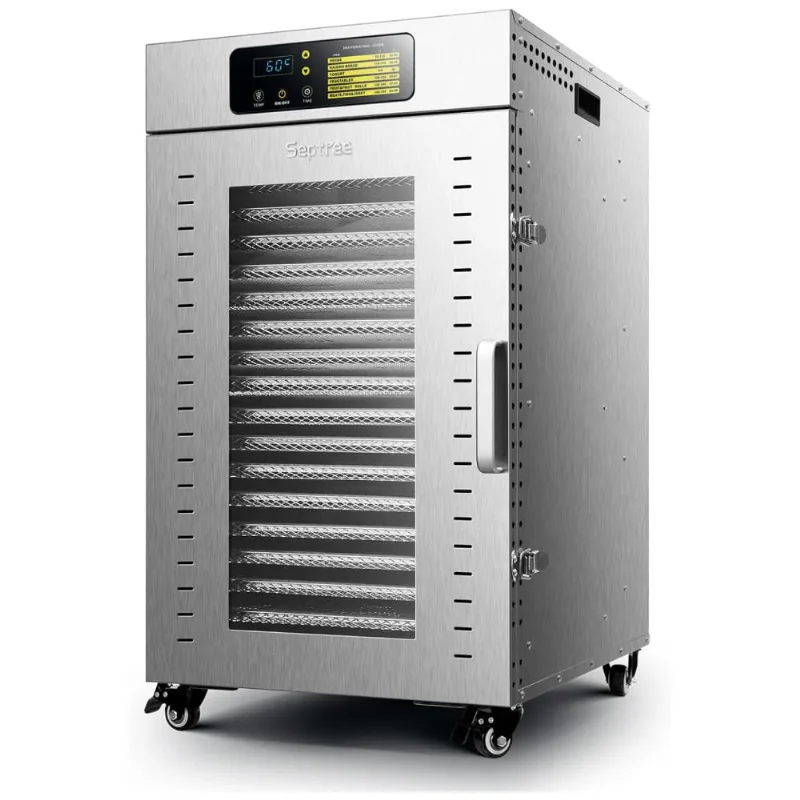 Desidratador De Alimentos Em Aço Inoxidável Com 18 Bandejas, Temporizador Ajustável E Controle De Temperatura, 110v 1500w, Septree, Prata