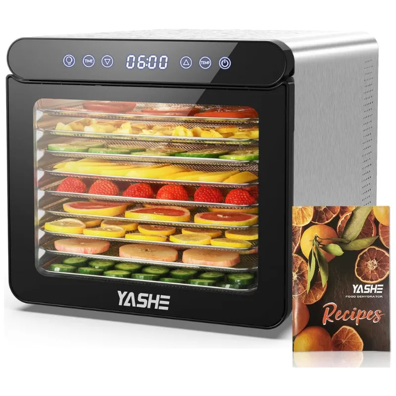Desidratador De Alimentos Com 9 Bandejas Em Aço Inoxidável, Temporizador De 48h E Painel Digital, 110v 800w, Yashe M21012, Prata E Preto
