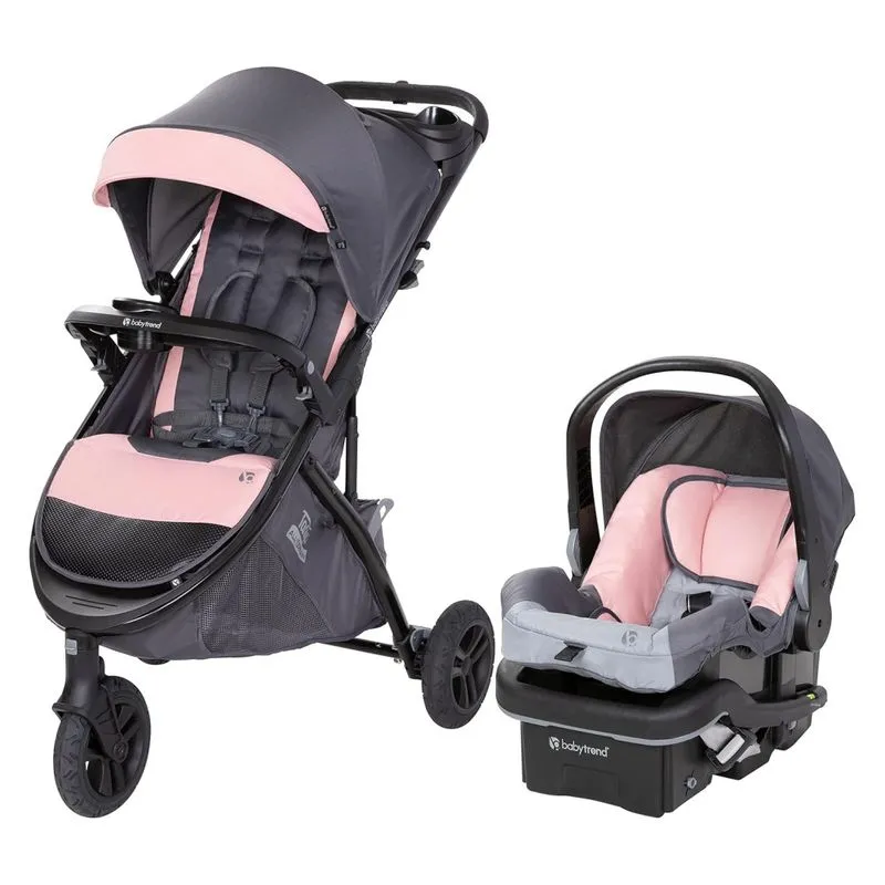 Carrinho De Bebê Travel System De 3 Rodas Com Pneus Para Todo O Terreno, Porta-copos, Baby Trend Tango 3, Rosa E Cinza