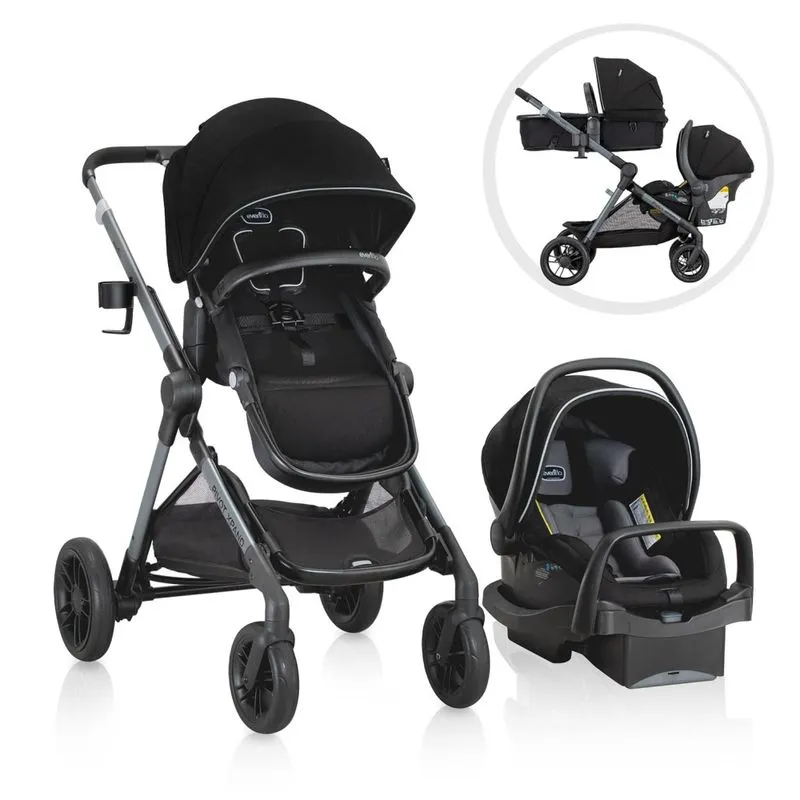 Carrinho De Bebê Travel System Com 23 Configurações E Barra Anti-rebote, Evenflo Pivot Xpand, Preto