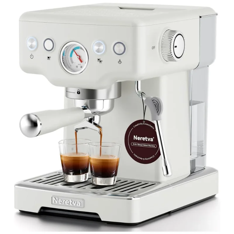 Máquina De Café Expresso 15 Bar Com Bocal De Leite E Tanque De Água Removível De 1,8l, 110v 1450w, Neretva, Branca