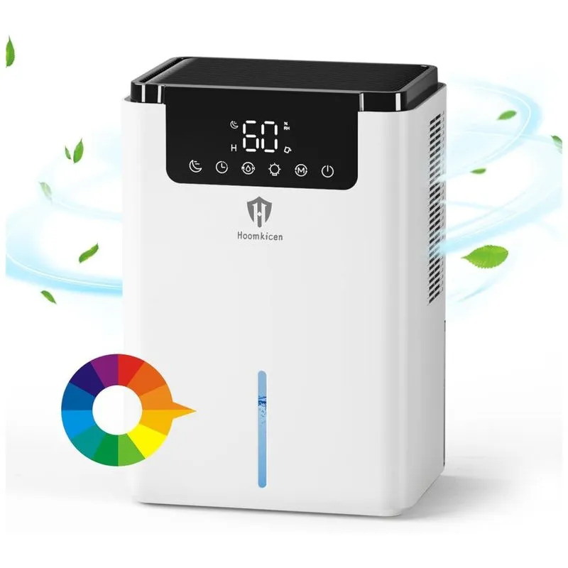 Desumidificador 2l Com Degelo Automático, Timer, Luz Colorida Para Closet De Ate 46 M2, 110v, Hoomkicen, Branco