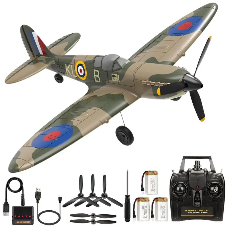 Avião De Controle Remoto De 4 Canais Com Sistema De Estabilização Xpilot, One Key Acrobatic E Acessórios, Antsir Spitfire Fighter, Verde