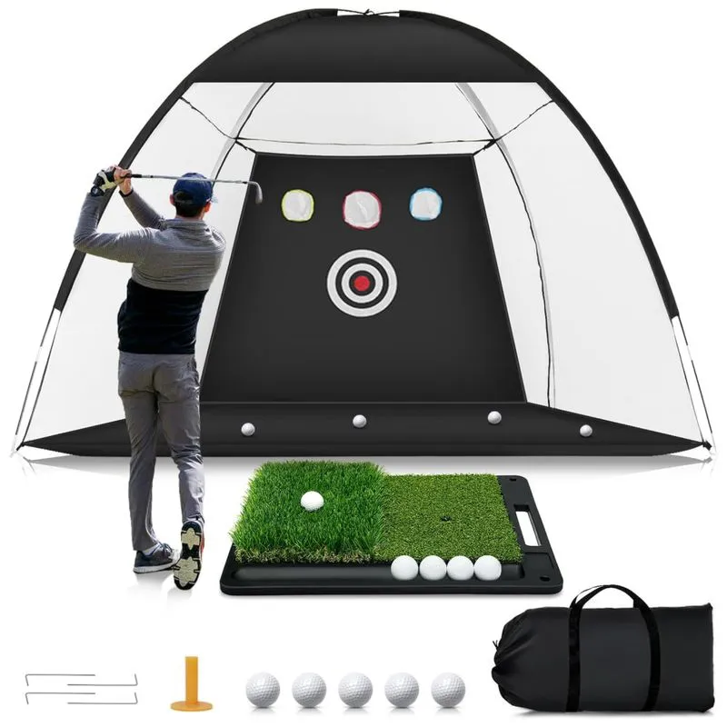 Rede De Treino Para Golfe De 3m X 2,1m, Inclui 1 Bolsa De Transporte Grande, 4 Estacas De Solo, Tapete De Grama Dupla E Base Pesada, Ywitio, Preta