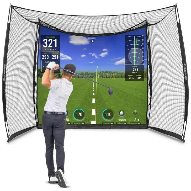 Rede De Treino Para Golfe 3m X 2,4m Com Rede Ultra Durável E Uma Tela De Impacto Reforçada, Projetor E Simulador Não Incluído, Gosports, Preta
