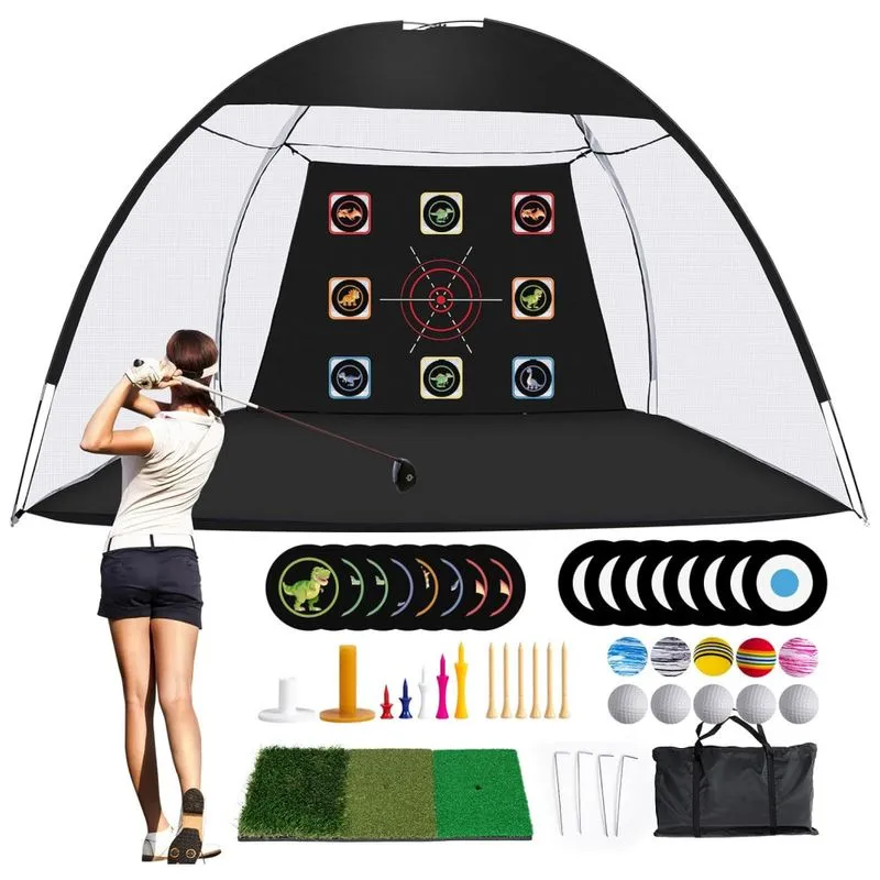 Rede De Treino Para Golfe De 3m X 2,1m, Inclui 10 Bolas De Golfe De Pu, 11 Tees De Golfe, 2 Tees De Borracha E 1 Bolsa De Transporte Para Ambientes