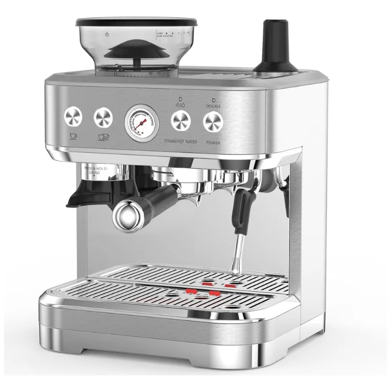 Máquina De Café Expresso 15 Bar Com Vaporizador De Leite, Moedor Embutido, Desligamento Automático E Tanque De Água Removível De 2,5l, 110v, Takywep,