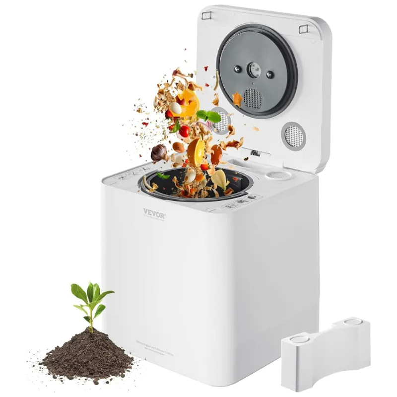 Composteira Elétrica De Cozinha 5l Para Ambiente Interno Com Autolimpeza, 2 Modos E Trava De Segurança Para Crianças, 110v, Vevor, Branca