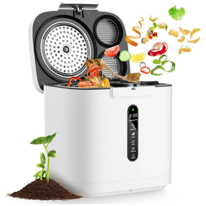 Composteira Elétrica De Cozinha 4l Para Ambientes Internos E Externos Com Autolimpeza, 3 Modos E Display Led Inteligente, 110v, Fylecen Fc-385, Branca