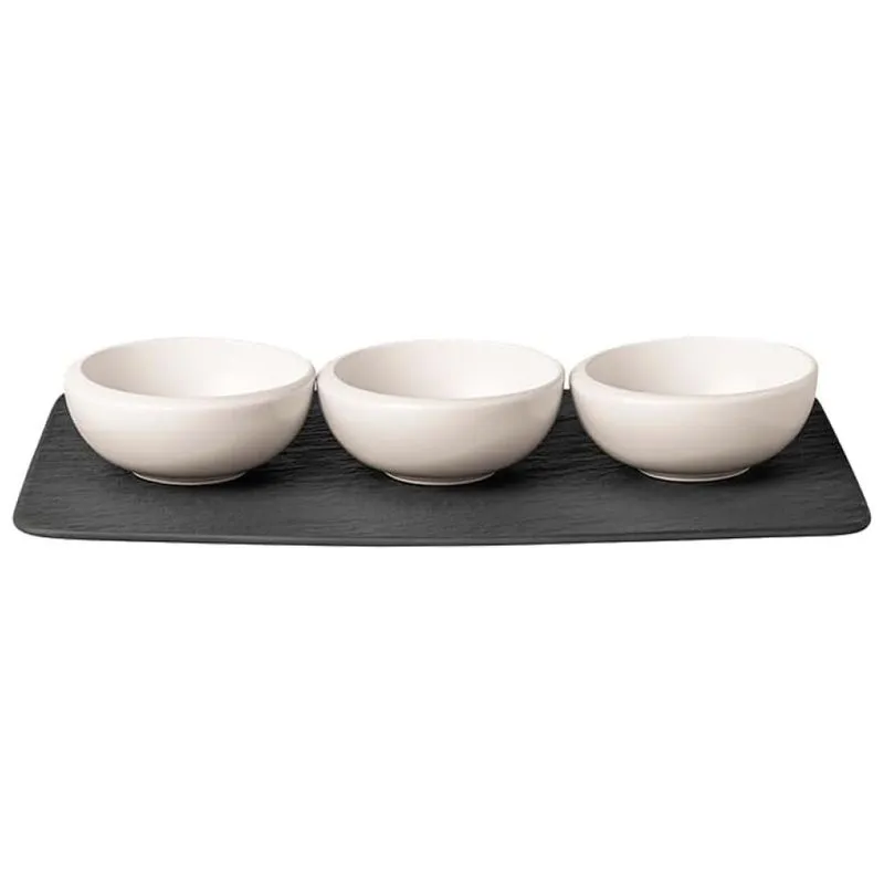 Conjunto De Bowls E Bandeja De Servir Com Capacidade De 110ml, Estilo Minimalista, Material De Porcelana Premium, Formato Redondo E 4 Peças, Villeroy