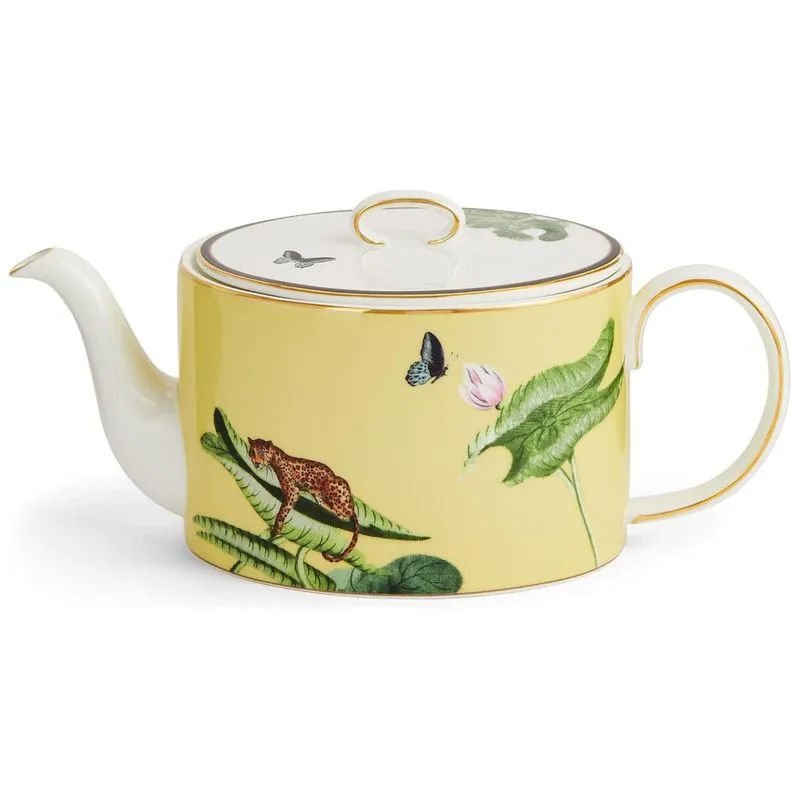 Bule De Chá 1l Com Material De Porcelana Fina E Design Exótico Inspirado Na Flora E Fauna Amazônica, Wedgwood 1061851, Amarelo E Branco