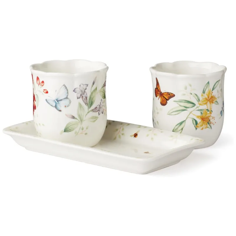Conjunto De Potes E Bandeja Para Vasos De Ervas, Organize Suas Plantas Com Charme E Praticidade Com 3 Peças E Material De Porcelana, Lenox 895241,