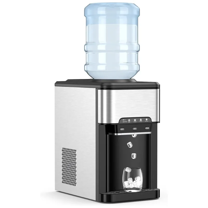 Máquina De Gelo 3 Em 1, Produz 21 Kg Em 24h Com Carregamento Superior E Dispensador De Água Quente Ou Fria, 110v, Petsite, Prata