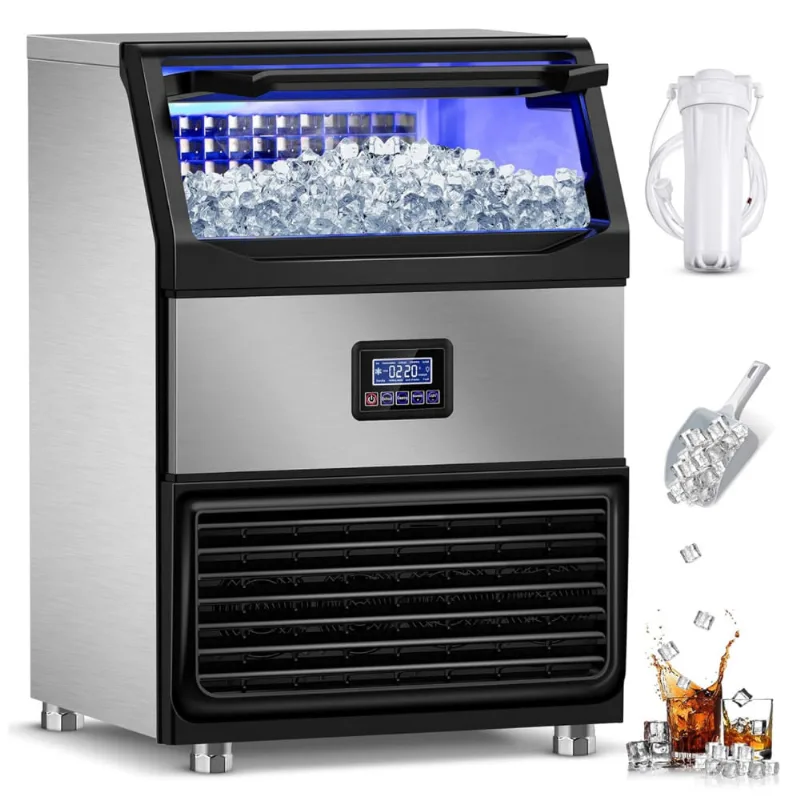 Máquina De Gelo Profissional, Produz 158 Kg Em 24h Com Armazenamento De 34 Kg, Autolimpeza E Acessórios Inclusos, 110v 750w, Rapsuar, Prata E Preta