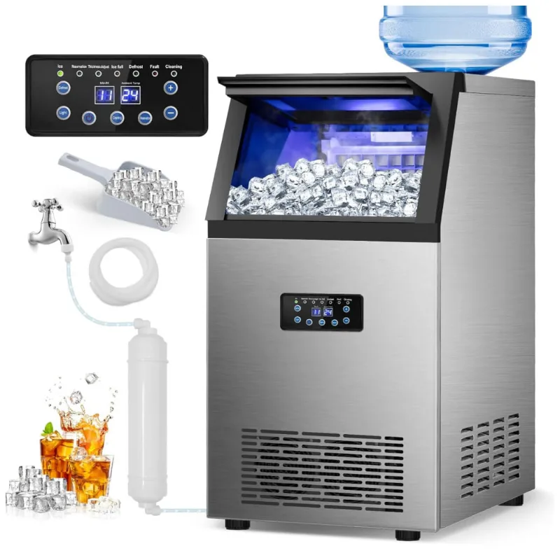 Máquina De Gelo Profissional, Que Produz 54 Kg Em 24h Com Armazenamento De 13 Kg, Tamanho Do Gelo Ajustável E Limpeza Automática, 110v 495w, Rapsuar,