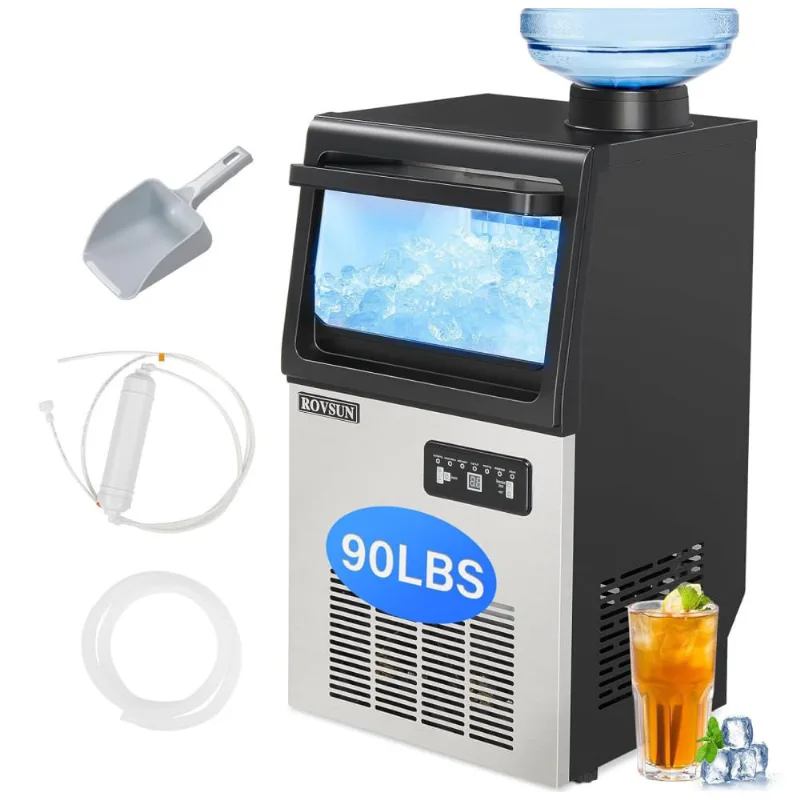 Máquina De Gelo Profissional, Que Produz 40 Kg Em 24h Com Função De Agendamento, Tubo De Drenagem E Filtro De Água, 110v 100w, Rovsun, Preta E Prata