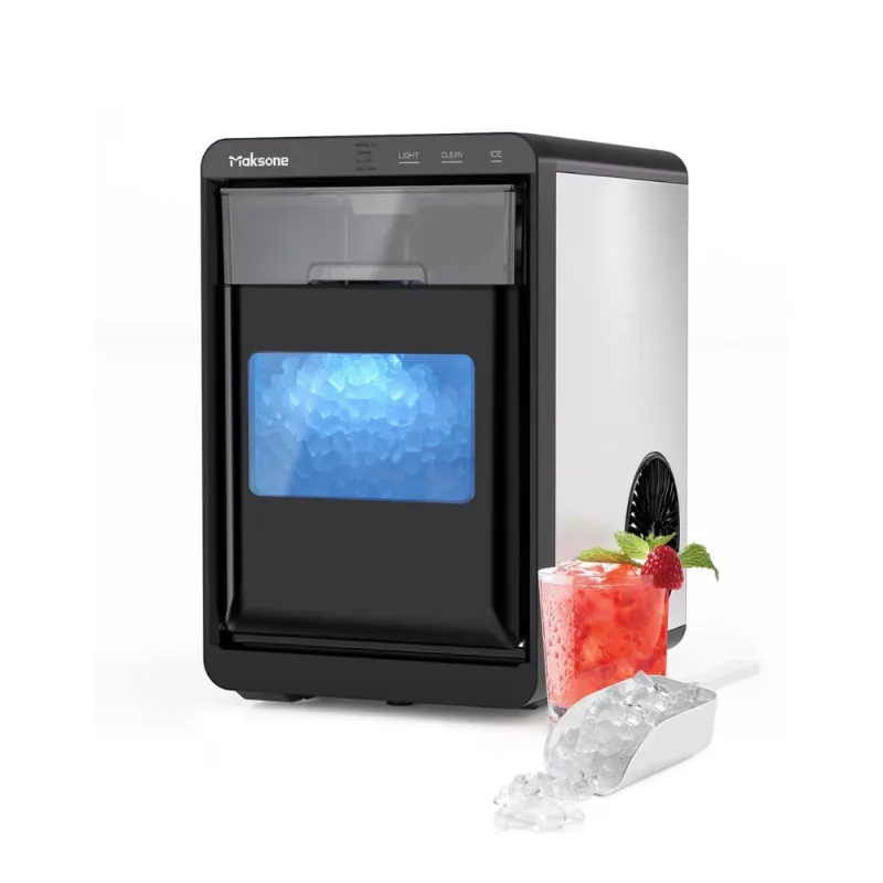 Máquina De Gelo Que Produz 20 Kg Em 24h, Operação Com Um Clique E Limpeza Automática, 110v 120w, Maksone, Preta E Prata
