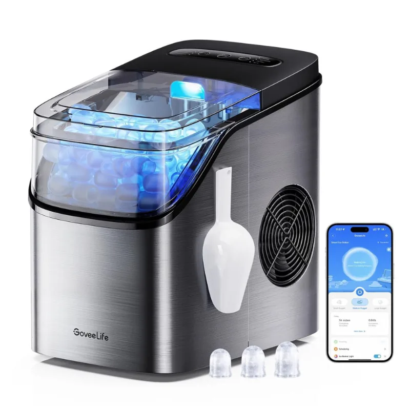 Máquina De Gelo Portátil E Silenciosa, Que Produz 12 Kg Em 24h Com Função De Autolimpeza E Luzes Rgb, 110v 170w, Goveelife H717d, Prata
