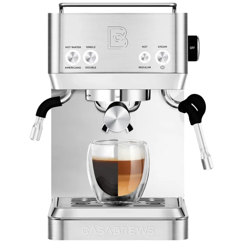 Máquina De Café Expresso 20 Bar Com Vaporizador De Leite E Temperatura Ajustável, 110v 1350w, Casabrews, Prata