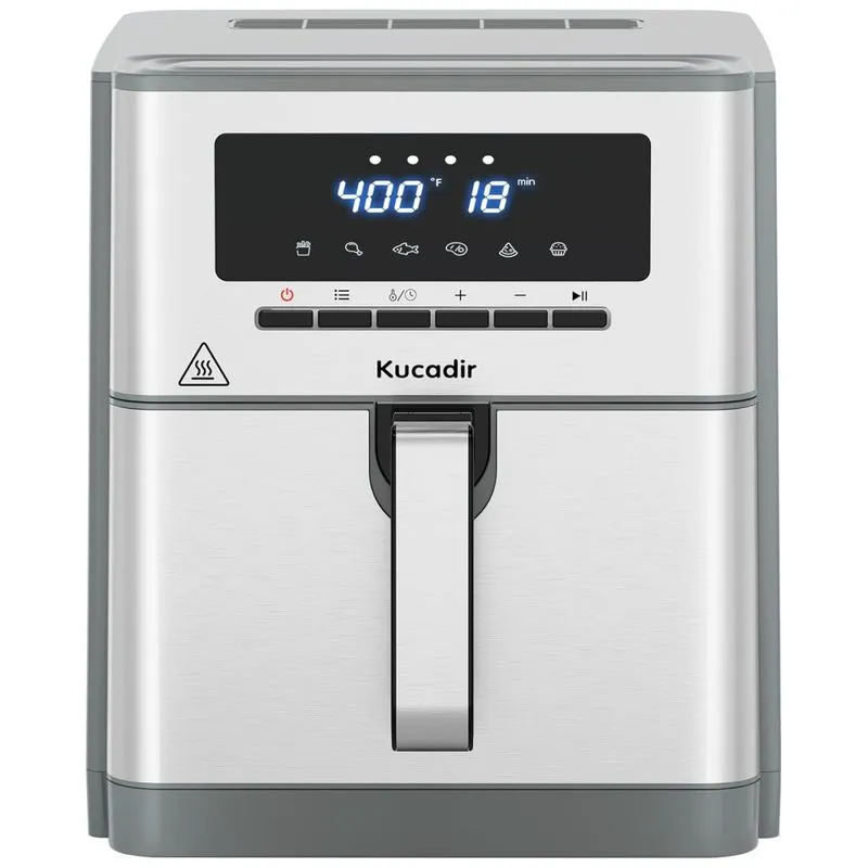 Air Fryer 9,5l Com Cesta Antiaderente Revestida De Cerâmica, 6 Funções E Controle De Temperatura, 110v 1700w, Kucadir, Cinza