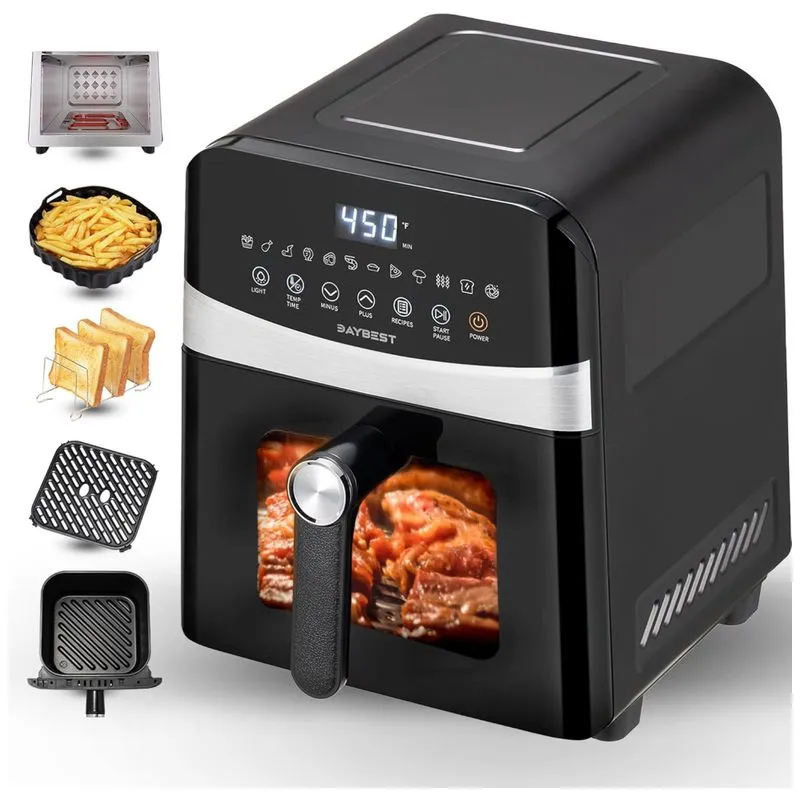 Air Fryer 6l Com 12 Predefinições, Janela De Visualização E Alta Potência, 110v 1700w, Daybest, Preta