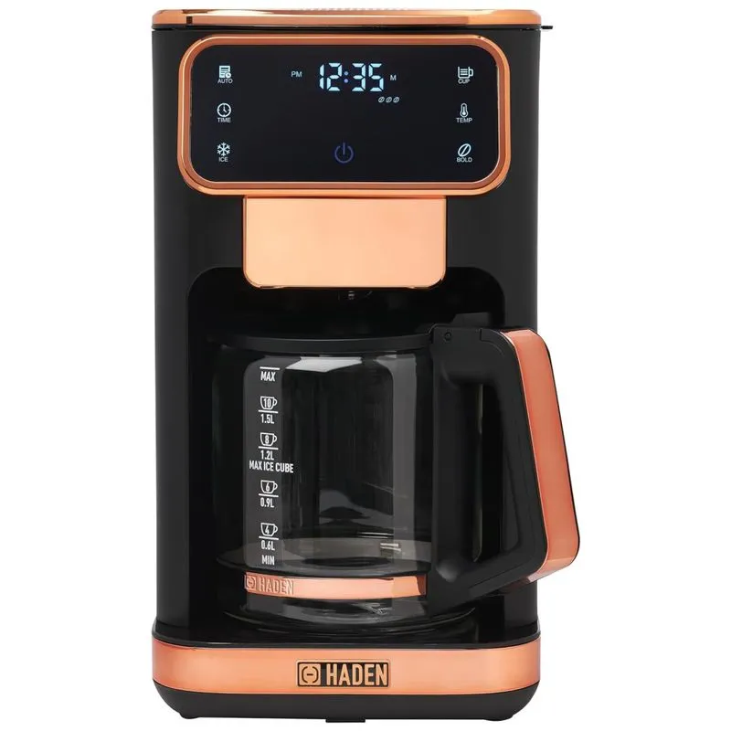 Cafeteira 12 Xícaras Para Café Quente Ou Gelado Com Relógio Programável, 110v 1100w, Haden Dual Brew, Preto E Cobre