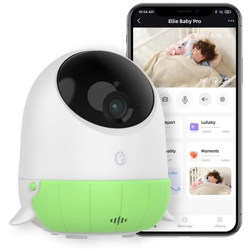 Monitor De Bebê Ellie Com Câmera 2k Hd, Áudio E Alerta De Rosto Coberto, Tecnologia Ai Cry E Canção De Ninar Relaxante, Ellie Baby Pro, Verde