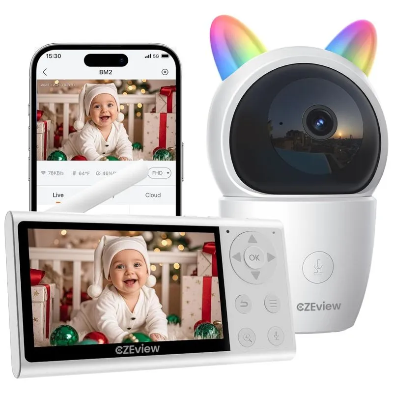 Babá Eletrônica Com Monitor, Câmera, Áudio De Alta Qualidade, Visão Noturna E Controle Remoto Via App, Czeview, Branco