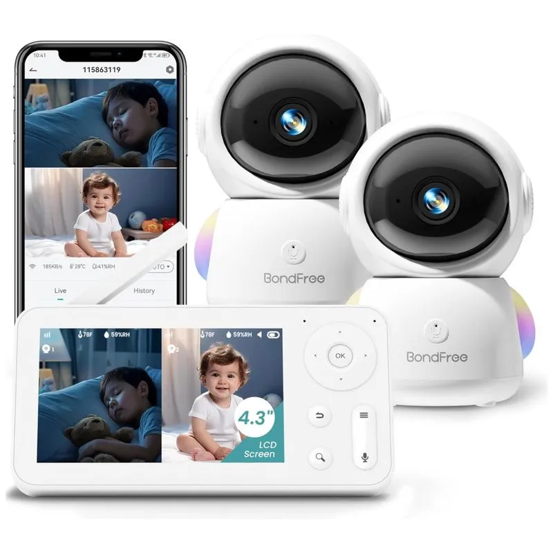 Babá Eletrônica Com Monitor, 2 Câmeras E Áudio De Alta Qualidade, Sem Wifi E Com Luz Noturna Rgb, Bondfree Bf-my06-2, Branca