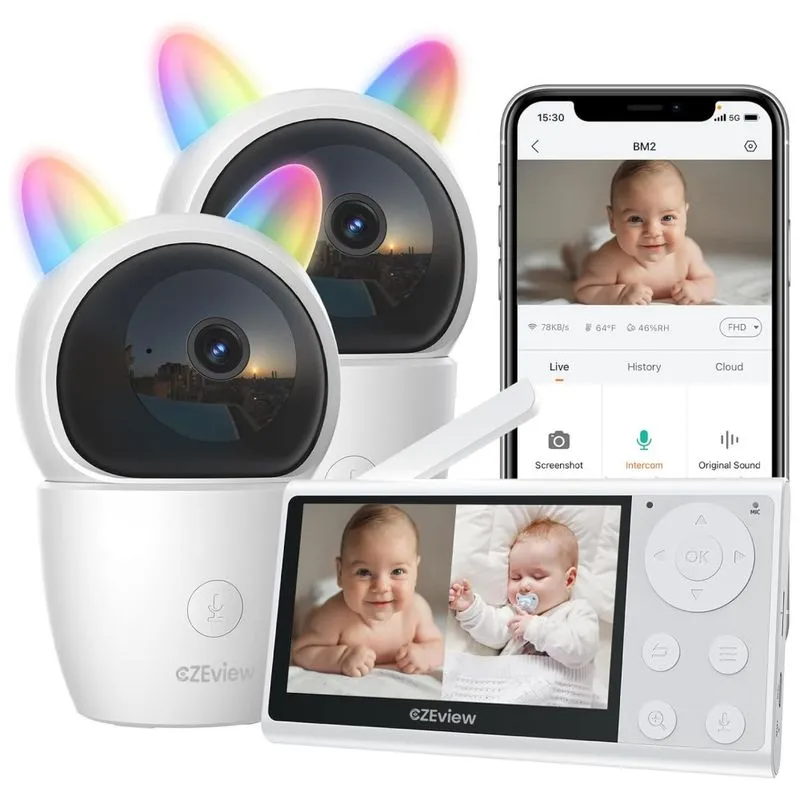 Babá Elétronica Com 2 Câmeras, Áudio, Visão Noturna, Controle Via App, Detecção De Choro E Movimento, Czeview, Branca