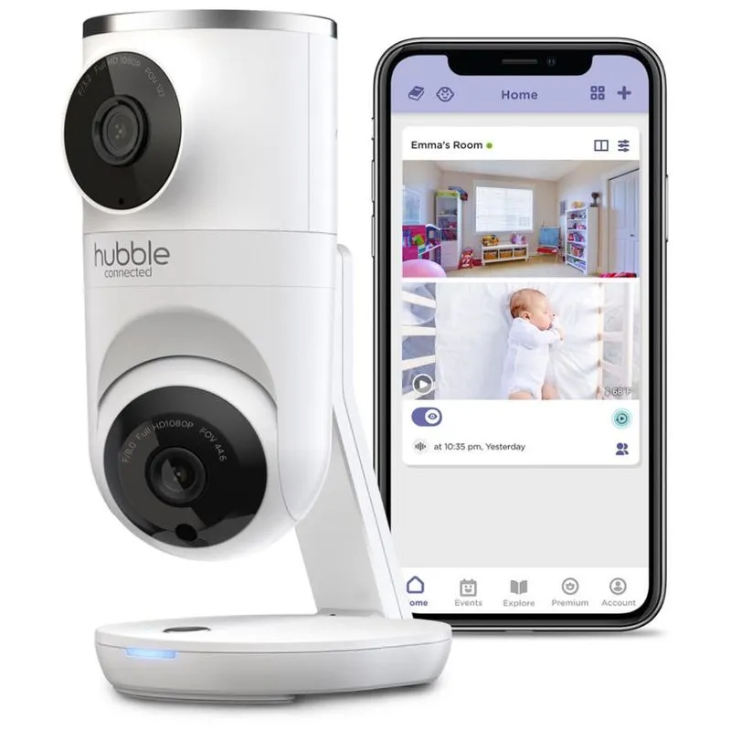 Babá Eletrônica Com Câmera Dupla Inteligente E Rastreamento Wifi, Controle E Monitore Via App, Hubble Connected, Branco
