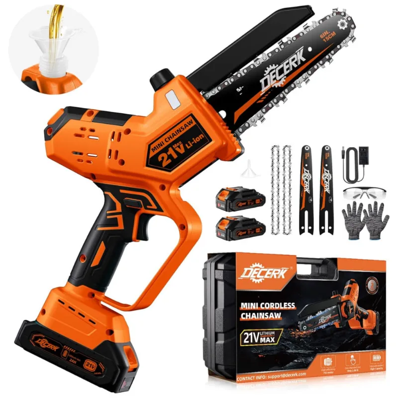 Motosserra Elétrica Portátil Com Bateria Dulpa E Lubrificador Automático, 700w, Decerk, Laranja