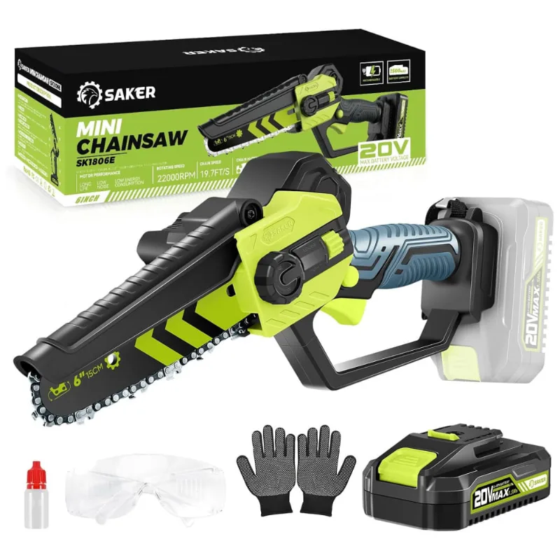Mini Motosserra Elétrica Sem Fio Para Poda De Árvores, Movida A Bateria, 550w, Saker, Verde