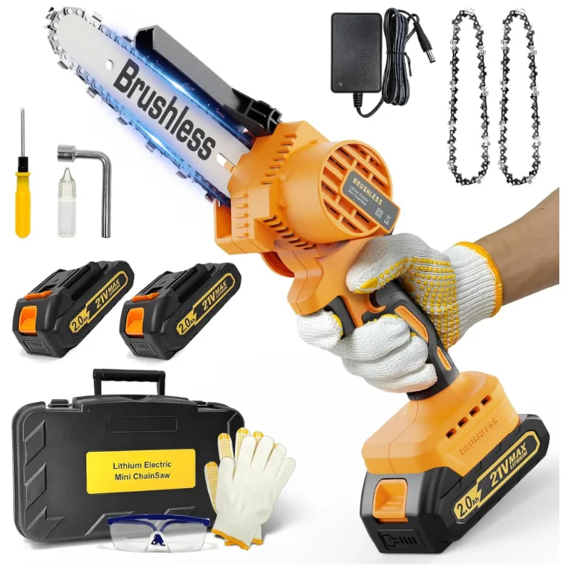Mini Motosserra Elétrica Sem Fio, Com 2 Baterias 21v 2000mah, 800w, Lcmwb, Laranja