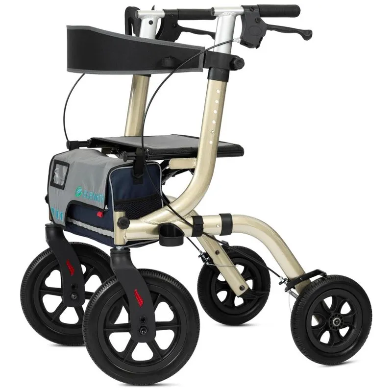 Andador All-terrain Rollator Com Assento, Rodas Dianteiras De 30 Cm Não Pneumáticas, Design Dobrável E Compacto, Elenker, Champanhe