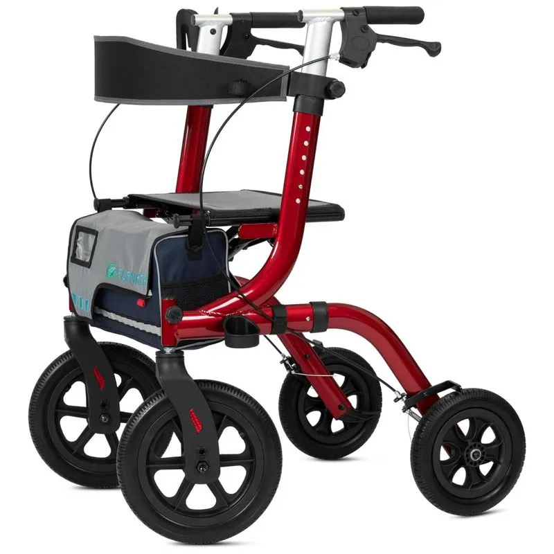 Andador All-terrain Rollator Com Assento, Rodas Dianteiras De 30 Cm Não Pneumáticas, Design Dobrável E Compacto, Elenker, Vermelho