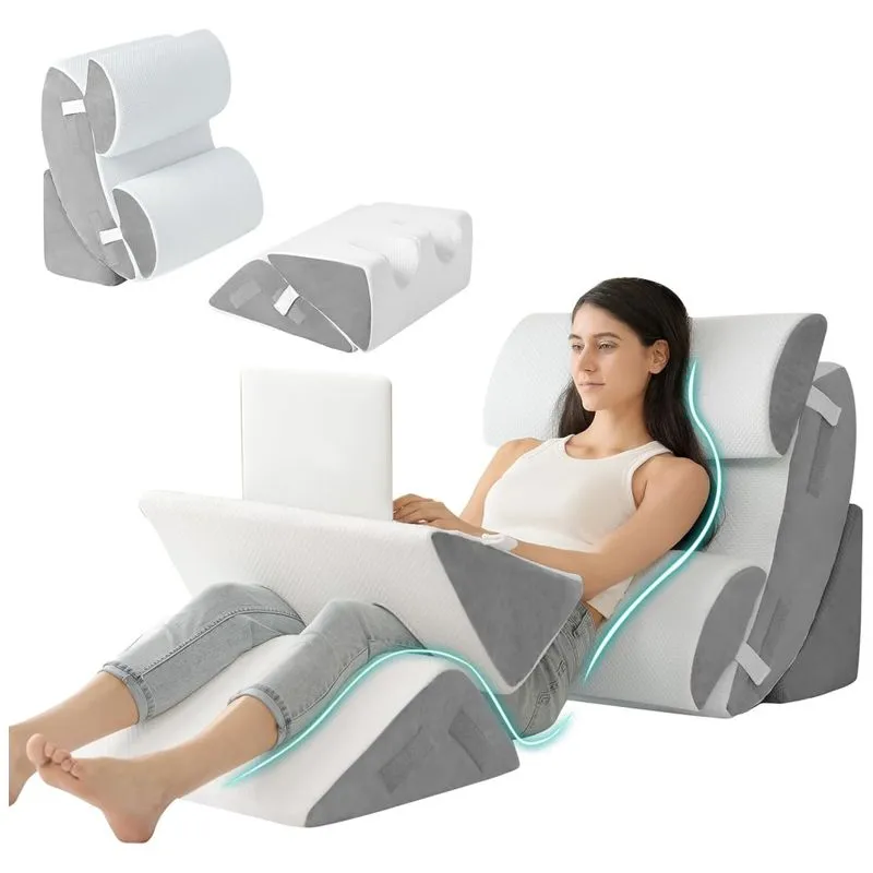 Conjunto De 6 Travesseiros Ortopédicos Em Cunha Para Cama, Travesseiro Ajustável Para Alívio De Dor No Corpo, Pós-cirurgia, Hansleep, Cinza E Branco