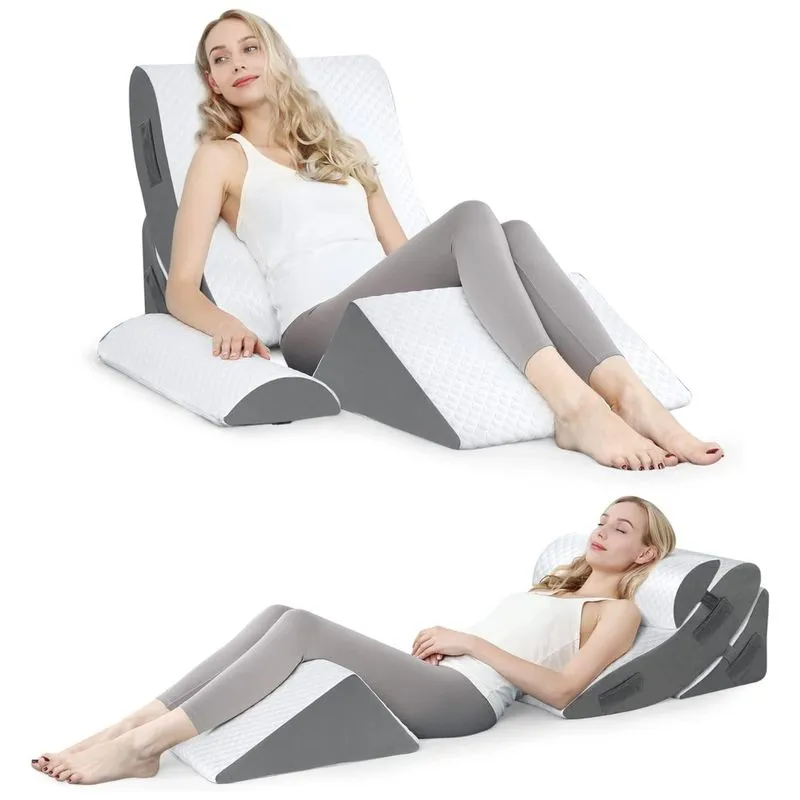 Conjunto De Travesseiros Ortopédicos 4 Peças Em Cunhas Ajustáveis Para Pós Cirurgia, Alivío De Dores E Apneia Do Sono, Forias, Cinza E Branco
