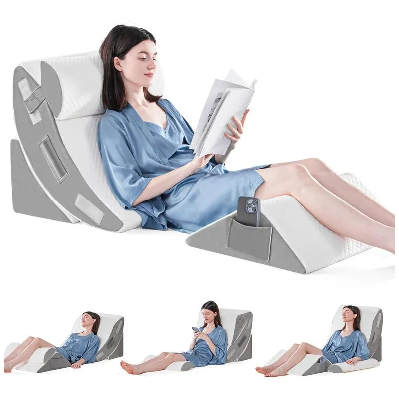Conjunto De 4 Travesseiros Ortopédicos Em Cunha Para Alívio De Dor Nas Costas, Corpo E Pernas, Ajustável, Pós-cirurgia, Refluxo Ácido E Ronco, Branco