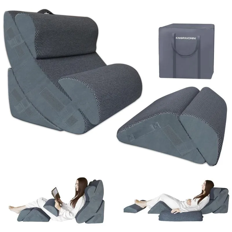 Conjunto De Travesseiros Ortopédicos 6pcs Xl, Espuma De Memória Em Gel Para Refluxo Ácido, Pós-cirúrgico, Suporte Para Costas, Kingpavonini, Cinza