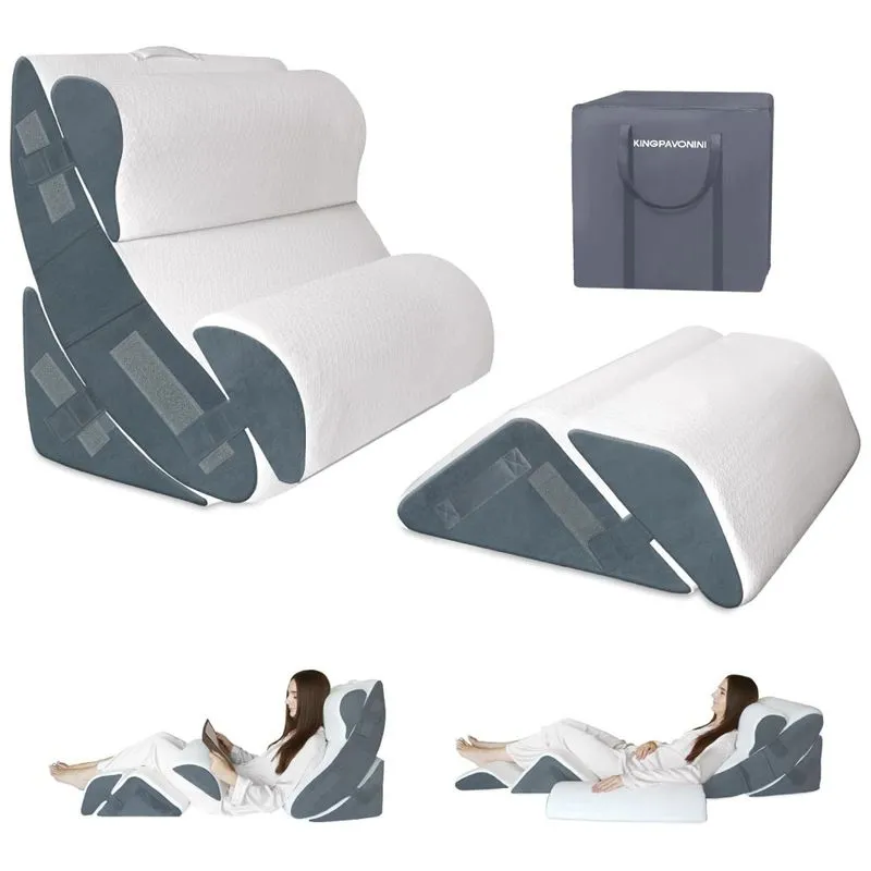 Conjunto De 6 Travesseiros Ortopédicos Para Alívio De Dor Nas Costas, Corpo E Pernas, Capa Lavável, Kingpavonini, Cinza E Branco