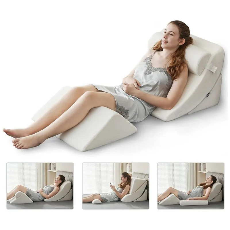 Conjunto De 4 Travesseiros Ortopédicos Com Apoio Ajustável, Espuma De Memória Para Refluxo Ácido, Elevação Das Pernas, Ganaver, Branca
