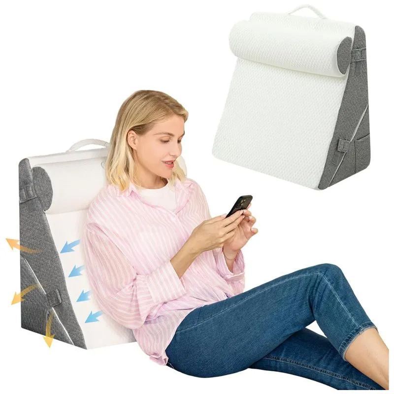 Conjunto De Travesseiros 3 Peças Ajustáveis Em Altura 3 Em 1 Para Dormir, Refluxo Ácido E Alívio De Dor Nas Costas, Hapace, Branco E Cinza