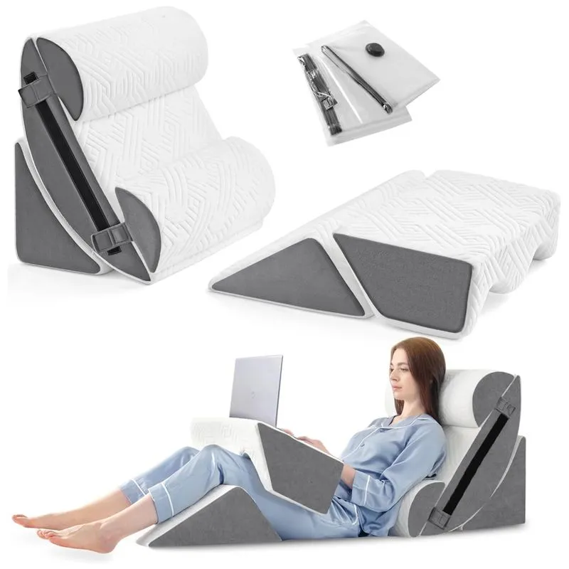 Conjunto De 6 Travesseiros Ortopédicos Para Dormir Com Espuma Pós Cirúrgica, Antirronco, Yojoker, Cinza E Branco