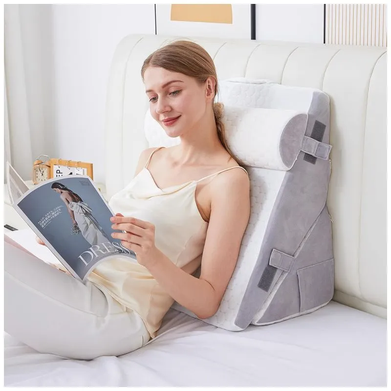 Conjunto De Travesseiros De Cunha 3pcs Para Dormir De Lado, Travesseiro Corporal Com Espuma De Memória, Hogrance, Branco E Cinza.